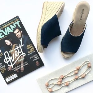 White Mountain Espadrille Blue Leather Wedges